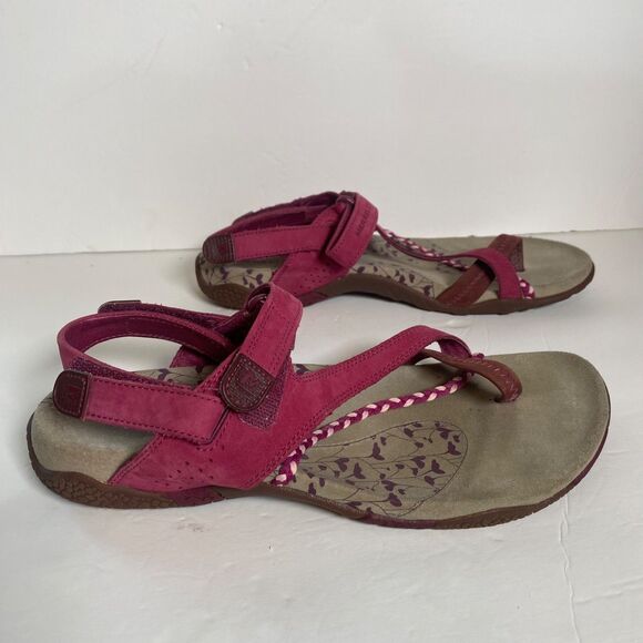 Merrell Siena Raspberry Toe Loop Sandals Women’s Size 9 Pink Suede Hook & Loop - Picture 2 of 9